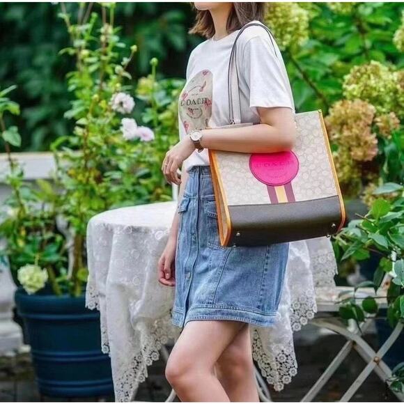 COACH DEMPSEY SET Khaki SIS NS Signature Tote #1917 & Zip Around Wallet #3473 - Picture 2 of 16